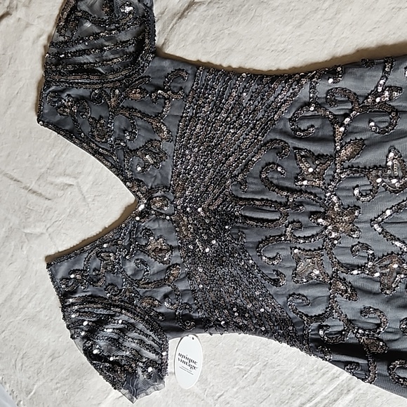 Gray silver 1920s beaded sequins cocktail mini dress size medium 6-8 - Picture 11 of 14